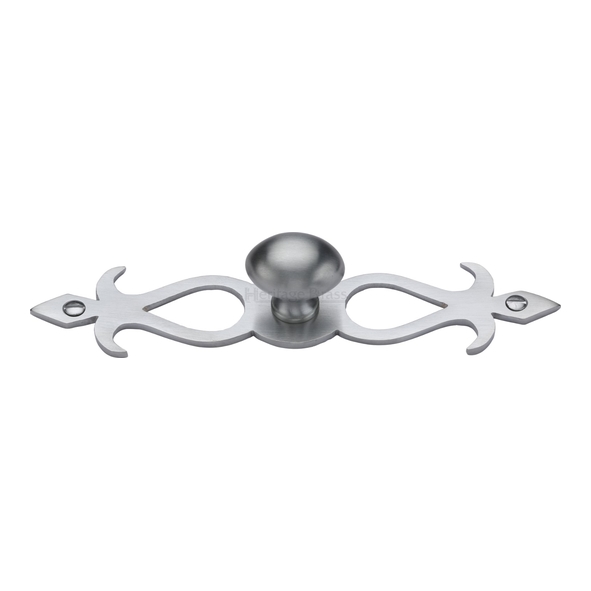 C3072 32-SC • 32 x 162 x 32mm • Satin Chrome • Heritage Brass Oval On Traditional Plate Cabinet Knob